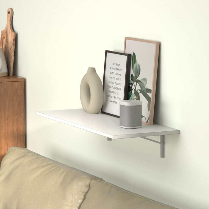 Wall Mounted Desk Floating Folding Table with Heavy Duty Brackets Laundry Room Folding Table Station Retro Ebern Designs Color White